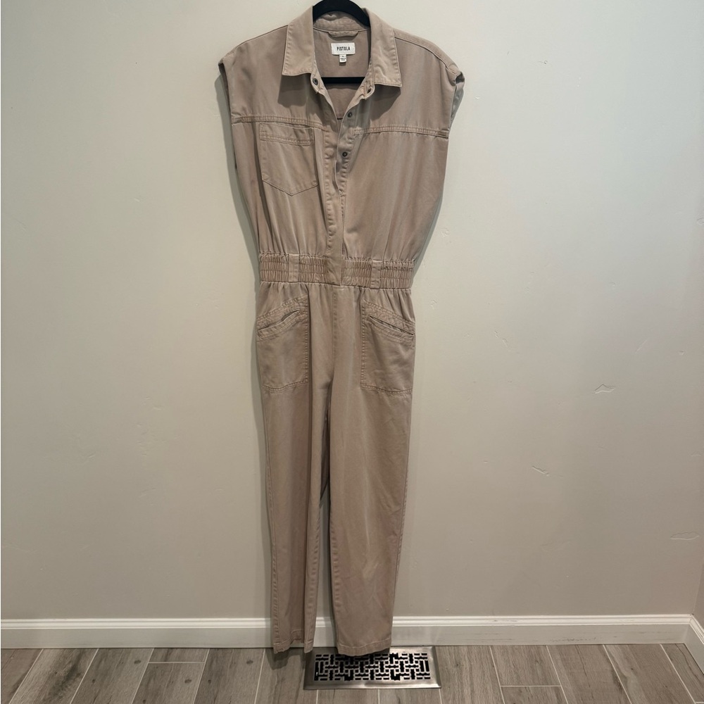 Pistola Womens Tan sleeveless Jumpsuit Small